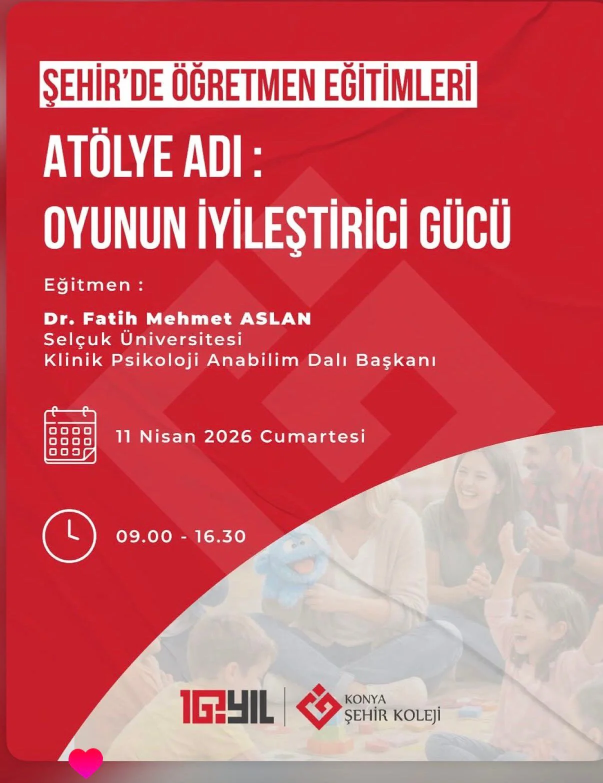 Bölüm öğretim üyelerimizden Dr. Fatih Mehmet ASLAN, Karatay Fevzi Çakmak Anaokulu öğretmenlerine yönelik “Oyunca Dili Keşif Süreci” ve “Oyunun İyileştirici Gücü” atölye çalışmaları gerçekleştirmiştir.